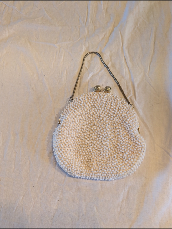 Vintage Handbags - 2/20$ Vintage White Beaded Clutch with Metal Handle